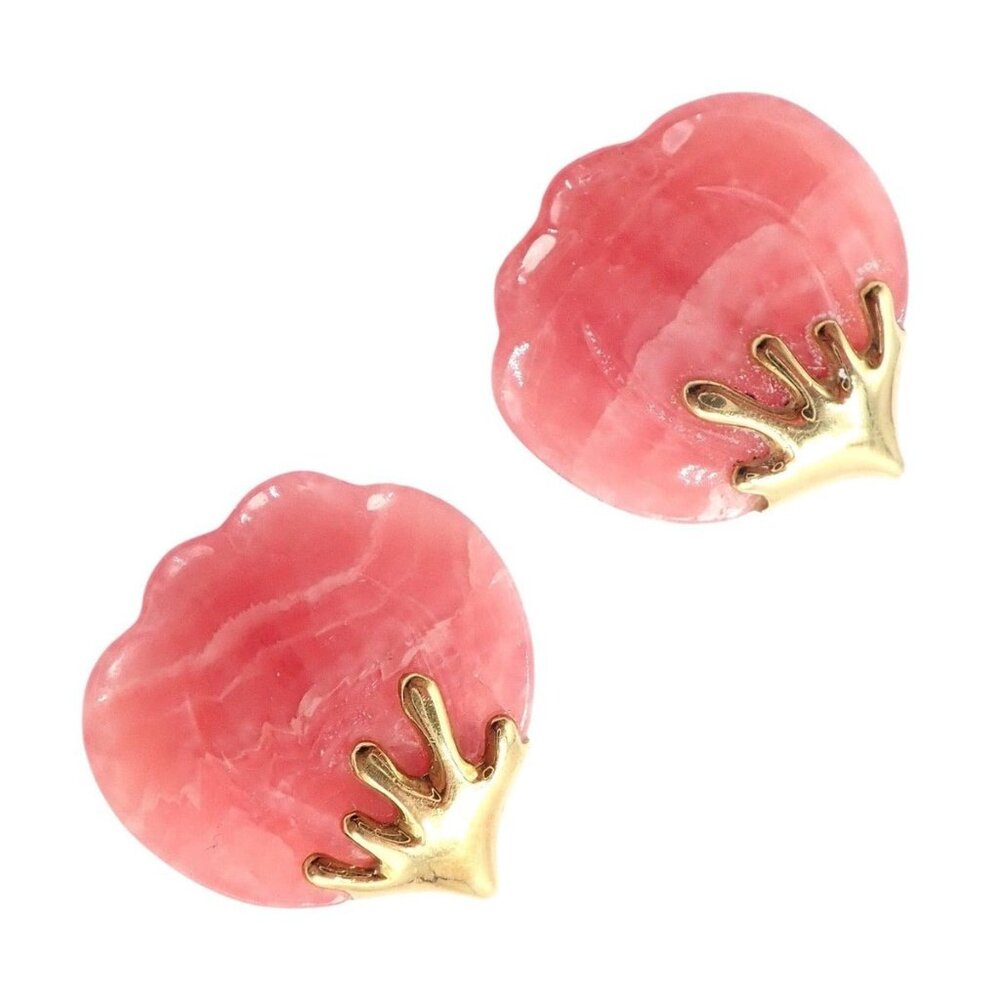 Authentic Tiffany & Co Angela Cummings 18k Yellow Gold Pink Stone Petal Earrings